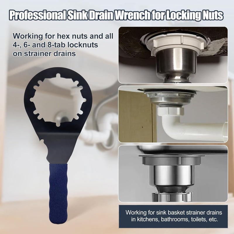 Sporthfish Universal Sink Drain Wrench for Loosen Tighten Strainer Locking Nut Fits All 4-, 6- and 8-tab, Toilet Bathroom Kitchen Sink Wrench - Image 3